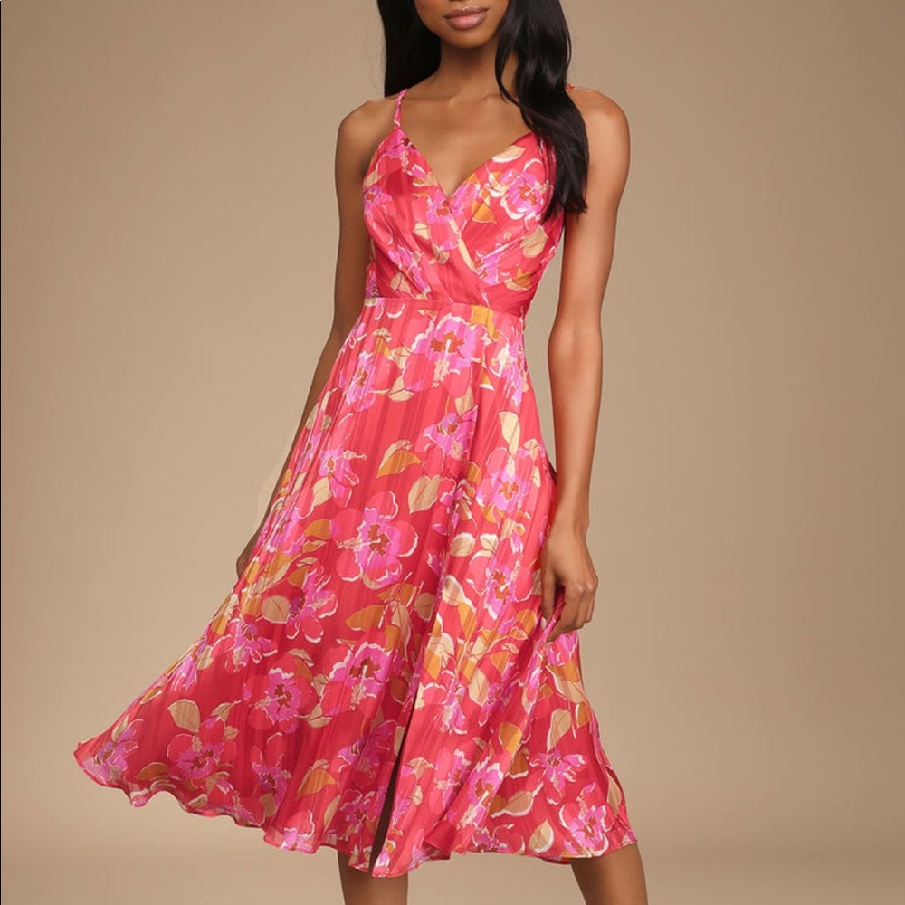 NWT Lulu’s All About Love Red Floral Midi Dress